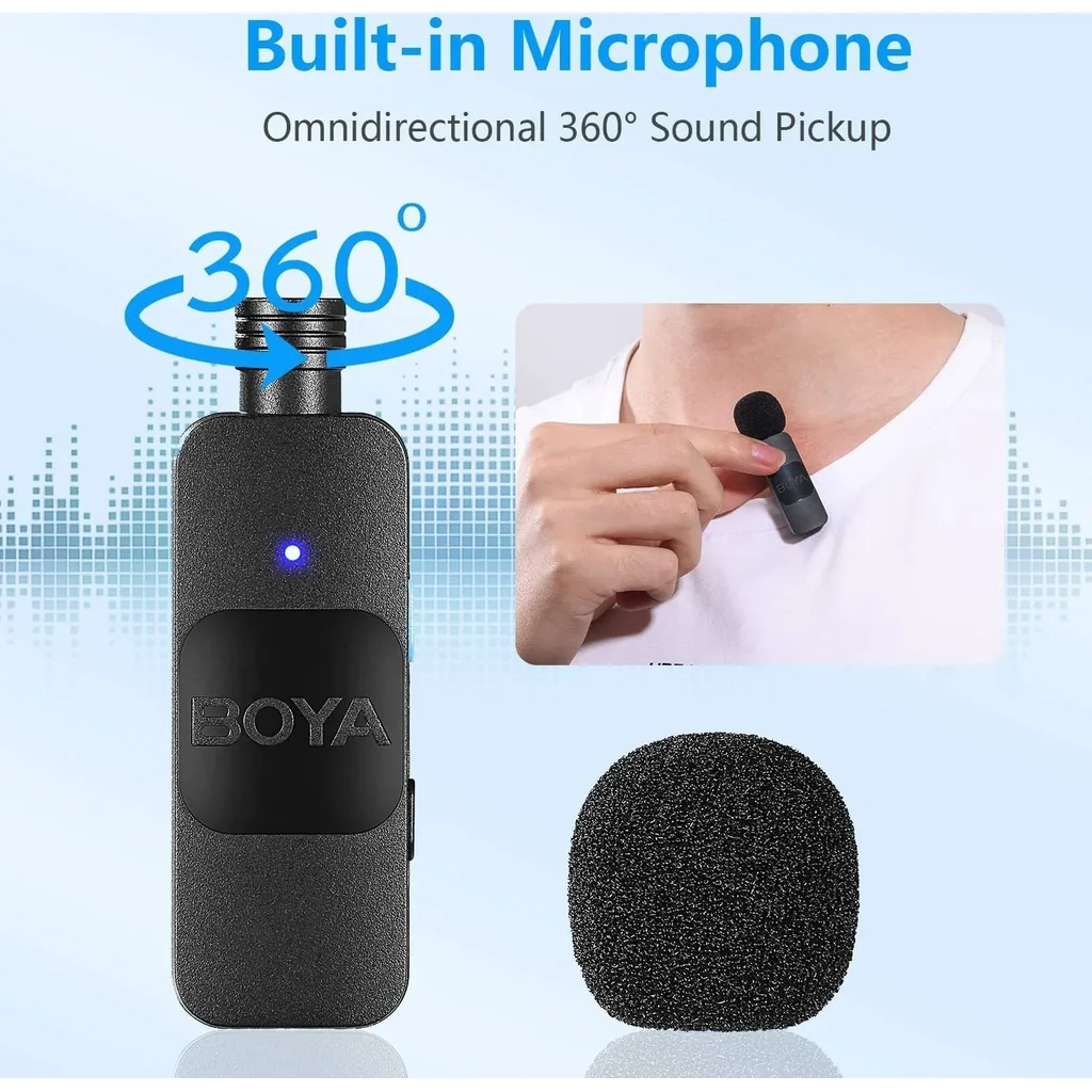 BOYA iPhone Dual Microphone, by-V2 Wireless Lavalier Microphone for iPad - Professional Video Recording Lav Mic, 2 Clip-on Microphones for YouTube Interview Vlog Livestream & Podcast, Black | BY-V2 - Image 3