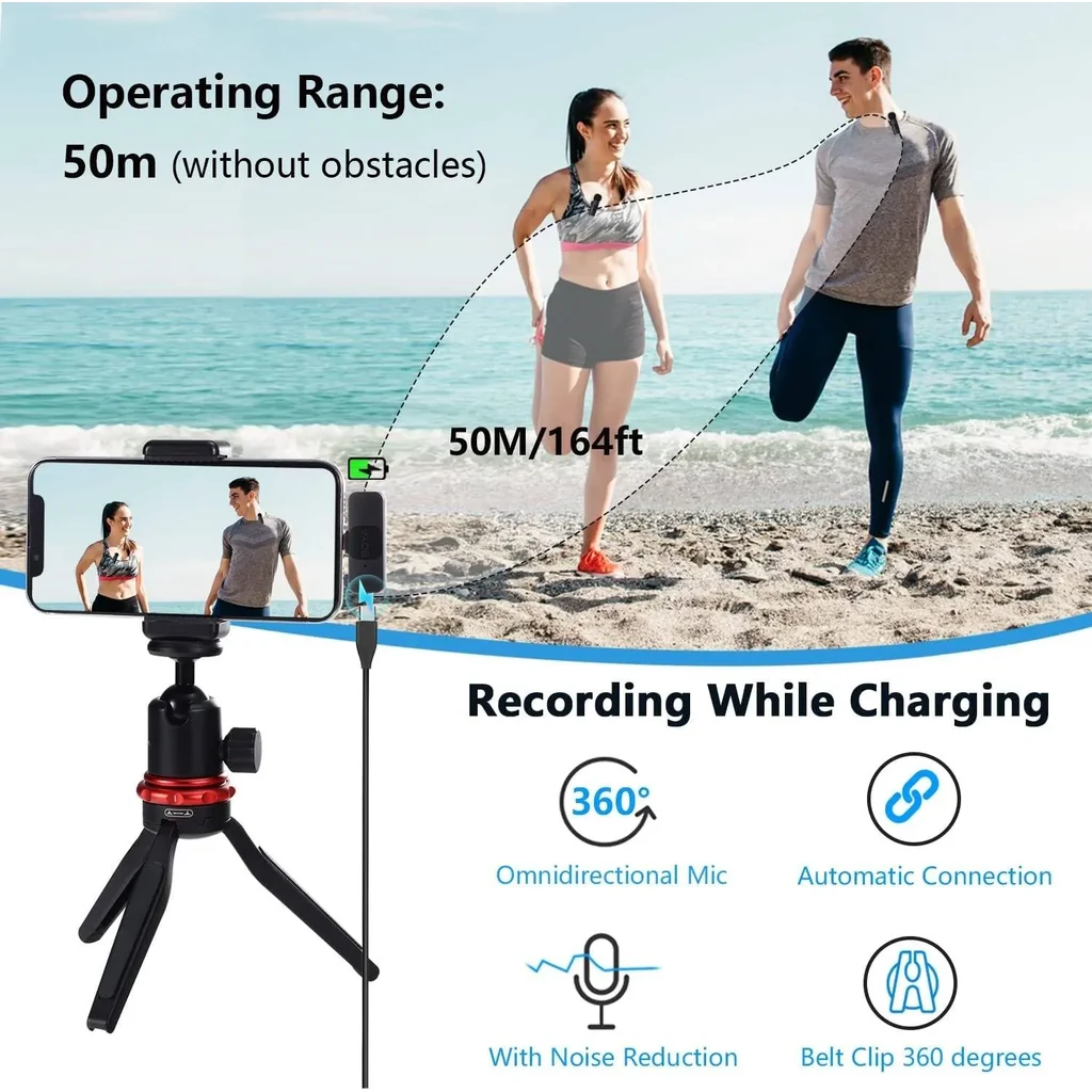 BOYA iPhone Dual Microphone, by-V2 Wireless Lavalier Microphone for iPad - Professional Video Recording Lav Mic, 2 Clip-on Microphones for YouTube Interview Vlog Livestream & Podcast, Black | BY-V2 - Image 4