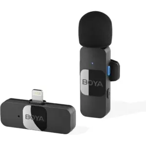 BOYA BY-V1 Professional 2.4GHz Wireless Lavalier Microphone System, 50m Range, Lapel Microphone for iPhone 13, iPad - Cordless Omnidirectional, for Interview Video Podcast Vlog YouTube, Black | BY-V1