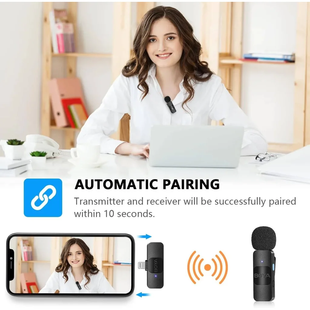 BOYA BY-V1 Professional 2.4GHz Wireless Lavalier Microphone System, 50m Range, Lapel Microphone for iPhone 13, iPad - Cordless Omnidirectional, for Interview Video Podcast Vlog YouTube, Black | BY-V1 - Image 3