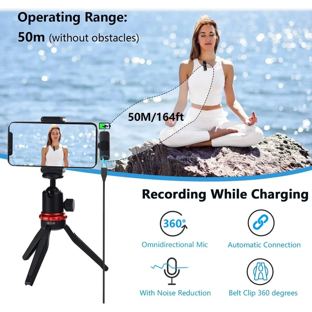 BOYA BY-V1 Professional 2.4GHz Wireless Lavalier Microphone System, 50m Range, Lapel Microphone for iPhone 13, iPad - Cordless Omnidirectional, for Interview Video Podcast Vlog YouTube, Black | BY-V1 - Image 4