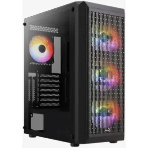 Aerocool Beam- Mid Tower ATX PC Case, Full Temp Glass Side Panel, Built-in Air Vents, Up to 360mm Radiator & 6 Max Cooling Fans, USB3.0 x 1 /USB2.0 x 2 / HD Audio & Mic, Black | BEAM-G-BK-V2