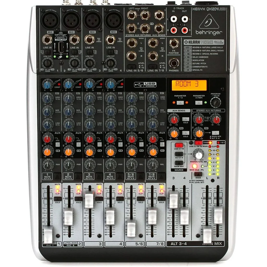 Behringer XENYX QX1204USB 12 Input Analog Mixer, 4 Mic Preamps, Built In Klark Teknik Multi FX, 2x2 USB Audio Interface, Phantom Power, 3 Band British EQ, Wireless Ready | QX1204USB