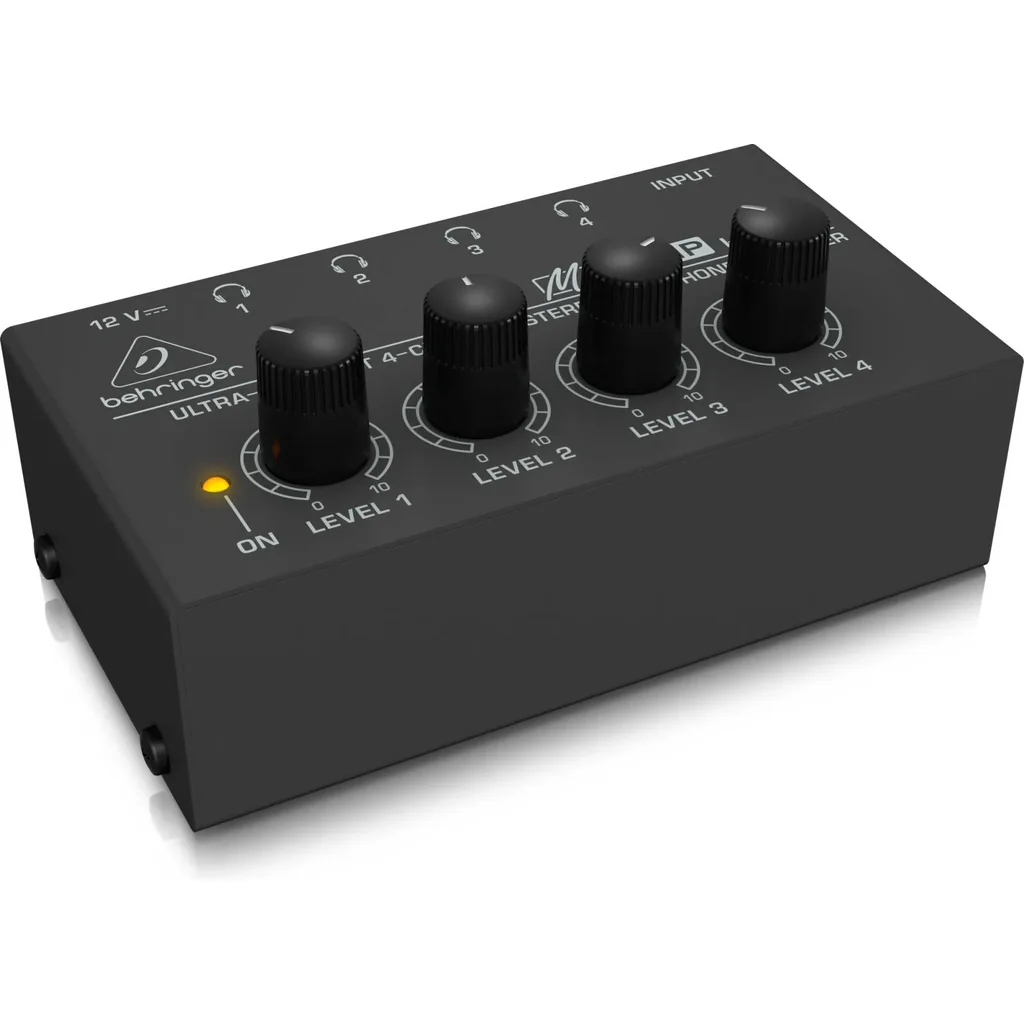 Behringer Ultra Compact Stereo Headphone Amplifier, 4 Output Channel, 1 x 1/4" TRS Analog Inputs, DC 12V Adapter Included, For Studio and Stage applications, Black - Silver | HA400 - Image 4