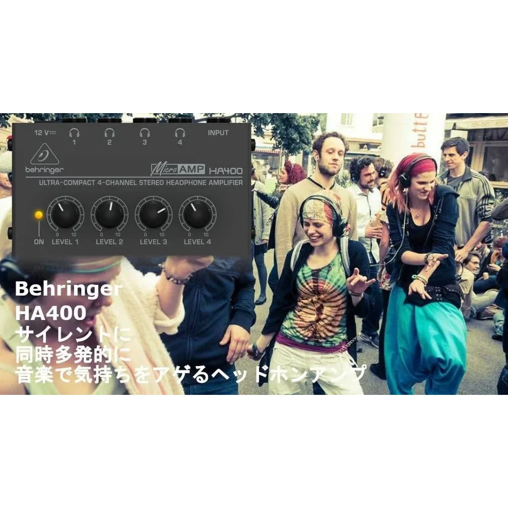 Behringer Ultra Compact Stereo Headphone Amplifier, 4 Output Channel, 1 x 1/4" TRS Analog Inputs, DC 12V Adapter Included, For Studio and Stage applications, Black - Silver | HA400 - Image 5