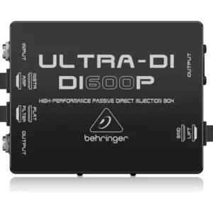 Behringer Ultra DI DI600P Passive Microphone / Instrument Direct Box, 1 Channel, 1/4" TS In and Parallel Out, Ground Lift, Ultra Flat Frequency Response, Rugged Metal Case, Black | DI600P