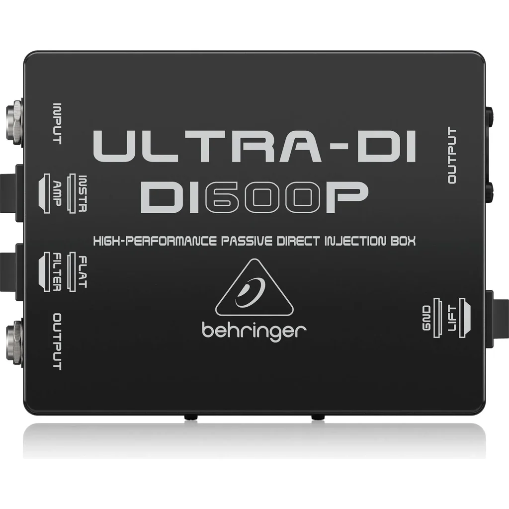 Behringer Ultra DI DI600P Passive Microphone / Instrument Direct Box, 1 Channel, 1/4" TS In and Parallel Out, Ground Lift, Ultra Flat Frequency Response, Rugged Metal Case, Black | DI600P