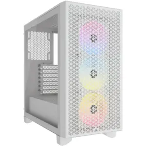 Corsair 3000D RGB AIRFLOW Mid-Tower PC Case, Tempered Glass & Airflow Optimized Front Panel, Up to 8x 120mm Fans & 360mm Radiators, 2*3.5"or 2*2.5" Drive Bays, 2*USB 3.2 Type-A, White | CC-9011256-WW