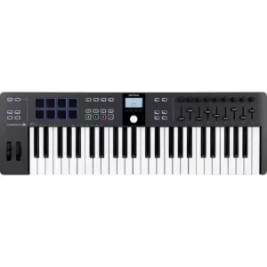 Arturia Keylab Essential 49 MK3 MIDI Controller, 2.5" LCD Display, 9x 30mm Faders, Velocity-Sensitive, 9x Rotary Encoders, MIDI 5-Pin DIN Output, Black | Keylab Essential 49 MK3-Black