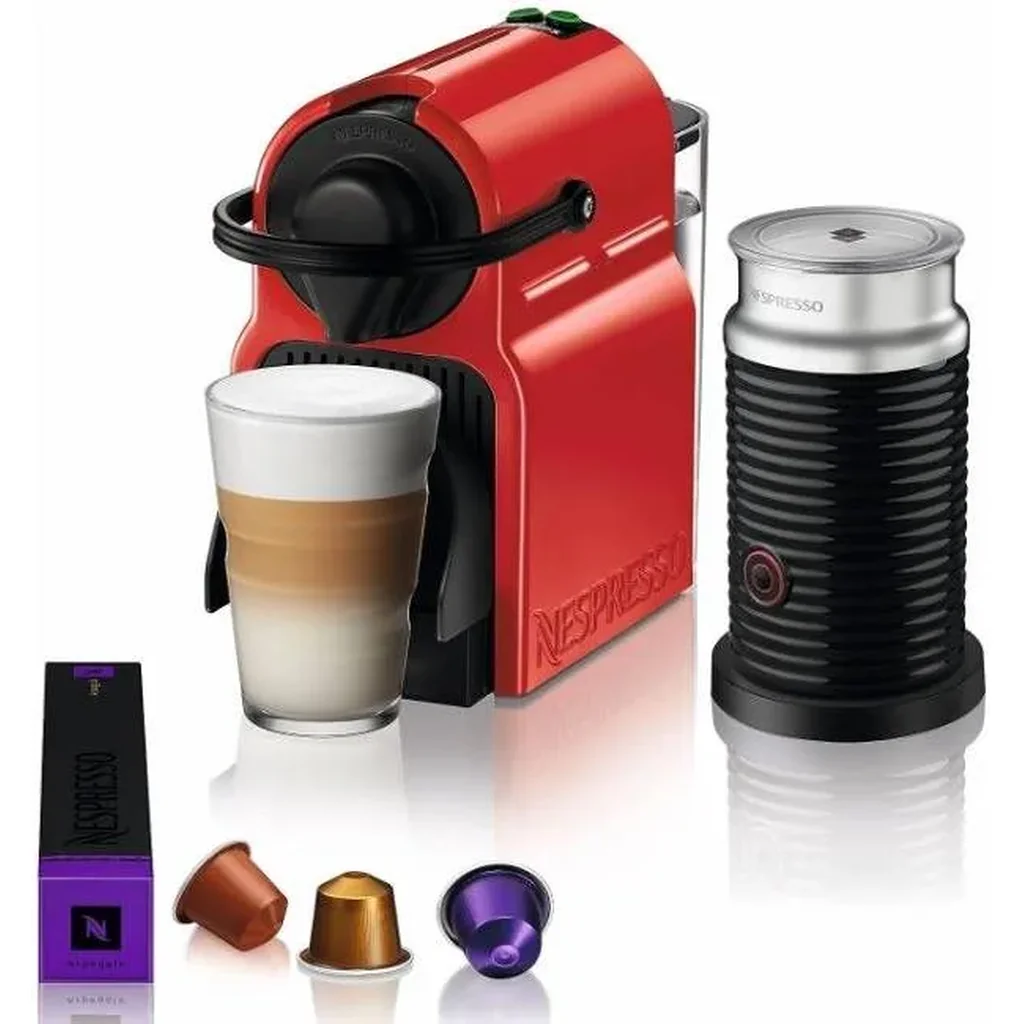 Nespresso Inissia C40 Red Bundle Coffee Machine, 19 Bars Pressure, 700ML Water Tank Capacity, 25 Seconds Heat Up Time, 9 Capsules, Metal Cup Support, Red | Inissia C40