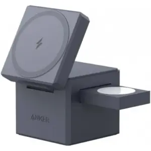 Anker 3 In 1 Cube With Qi2 Magnetic Charger, 15W Fast Charging, Adjustable Viewing Angle Up to 60 Degree, MagSafe Compatible Travel Charger, Foldable Design, Gray | Y1811KA1