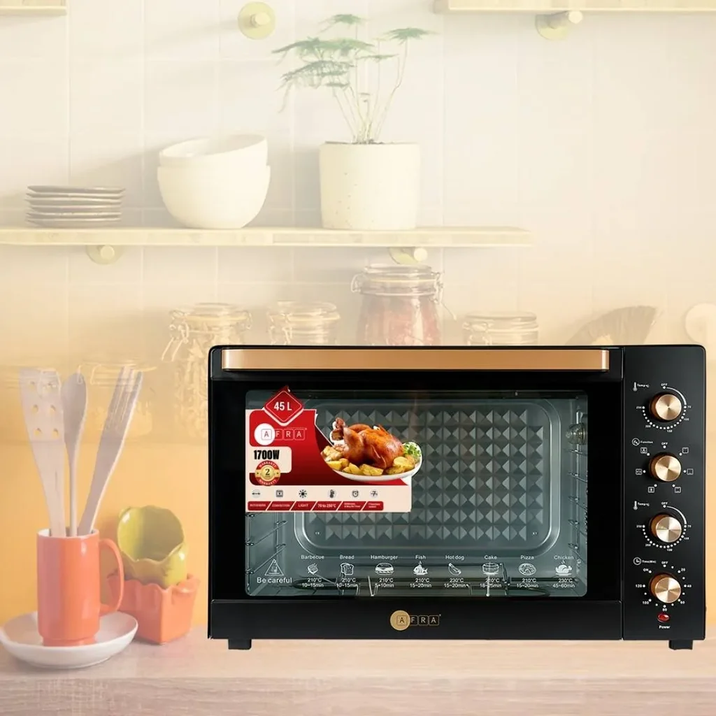 Afra Japan Electric Oven Toaster, 1700W, 45L Capacity, Cooking And Grilling, Adjustable Thermostat, 60 Minute Timer, G-MARK / ESMA / ROHS / And CB Certified, 4 Selection Knobs, Black | AF-4517OTBK - Image 6
