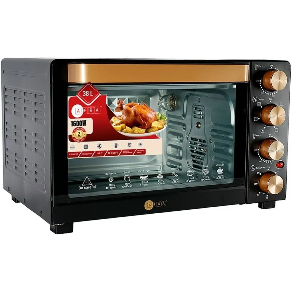 Afra Japan Electric Oven Toaster, 2200W, 80L Capacity, Cooking And Grilling, Adjustable Thermostat, 60 Minute Timer, G-MARK / ESMA / ROHS / And CB Certified, 4 Selection Knobs, Black | AF-8022OTBK