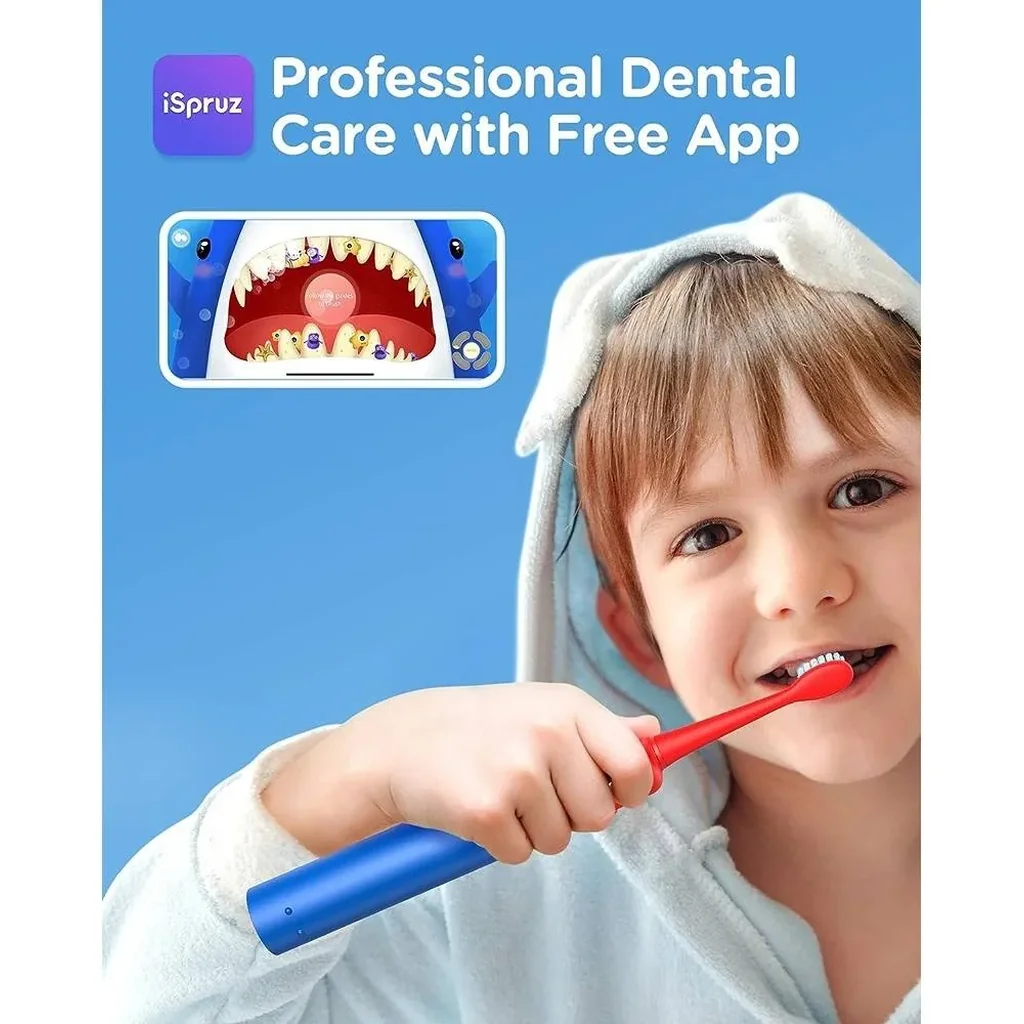 Bitvae Smart K7S Kids Electric Toothbrush, 3 Brushing Modes, 2-Minutes Timer, Pressure Sensor, 4 Replacement Brush Heads, Up to 14-Week Battery Life, IPX7 Waterproof, Blue | K7S-Blue - Image 2
