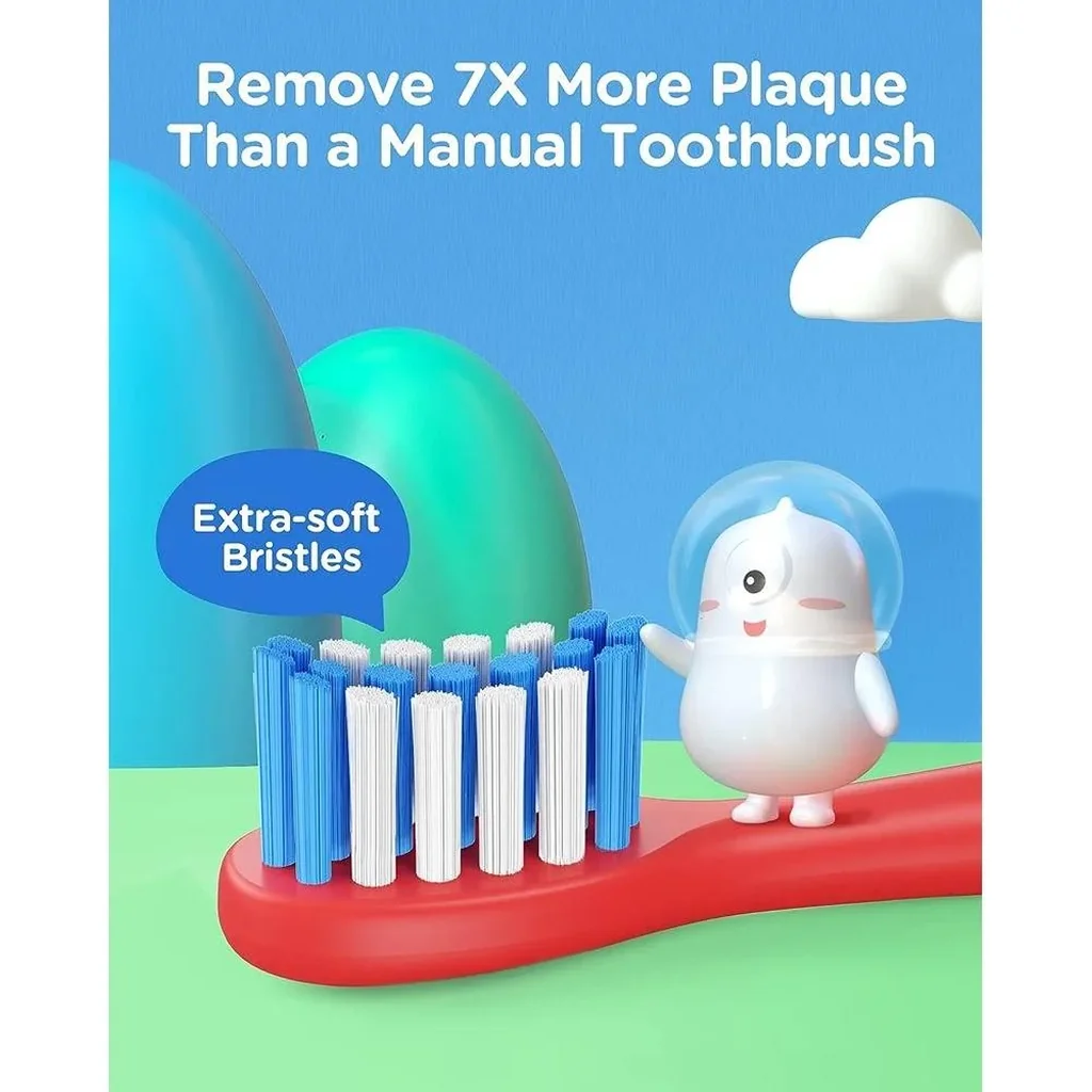 Bitvae Smart K7S Kids Electric Toothbrush, 3 Brushing Modes, 2-Minutes Timer, Pressure Sensor, 4 Replacement Brush Heads, Up to 14-Week Battery Life, IPX7 Waterproof, Blue | K7S-Blue - Image 3