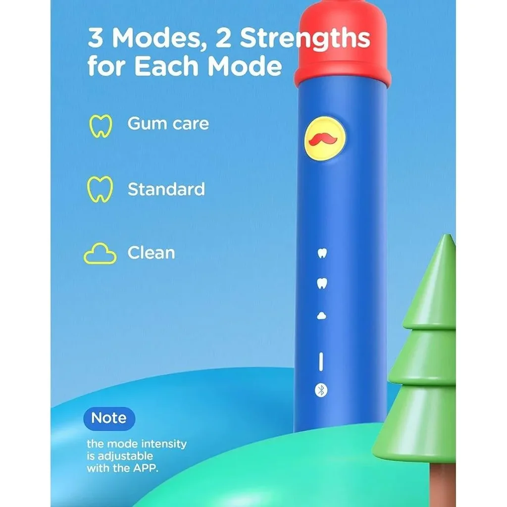 Bitvae Smart K7S Kids Electric Toothbrush, 3 Brushing Modes, 2-Minutes Timer, Pressure Sensor, 4 Replacement Brush Heads, Up to 14-Week Battery Life, IPX7 Waterproof, Blue | K7S-Blue - Image 4