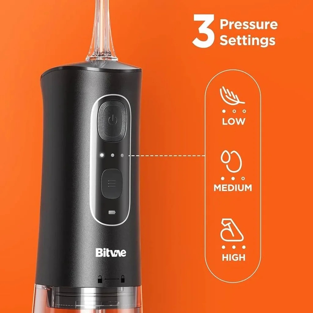 Bitvae Cordless C2 Oral Irrigator, 5 Standard Nozzles + 1 Tongue Scraping Nozzle, 360? Rotating Nozzles, 3 Pressure Settings, 300ml Resevoir, 40-Days Battery Life, Black | C2 - Image 4