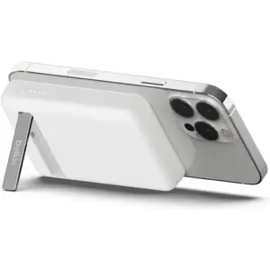 Belkin BoostCharge Wireless Power Bank 5K w/MagSafe Compatible 7.5W Charging, Built-in Pop-up Kickstand - Compatible w/iPhone 15, 15 Plus, 15 Pro, 15 Pro Max, iPhone 14, AirPods, White | BPD004btWT