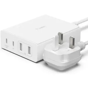 Belkin BoostCharge Pro 4-Port GaN Charger 108W, 2x USB-C and 2x USB-A Ports, GaN Technology, Charge up to 4 Devices with 108W, USB-C PD 3.0, 2m Power Cable, White | WCH010myWH