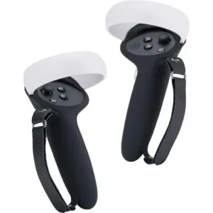Blupebble Elite Silicone Hand Grip Cover Made for Meta Quest 2, Anti-Drop & Shocks, Nylon Magic Tape & Eco-Friendly Premium Silicone, Rotatable Rivet, Waterproof, Black | BP- VRSHGCOVE R-BLK