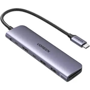 Ugreen Revodok 7-in-1 USB-C Hub, 4K HDMI, 5Gbps USB-C & USB-A Data Ports, SD/MicroSD Card Reader, 100W Power Delivery, Braided Cable, Aluminum Alloy Sheel, Grey | 15214