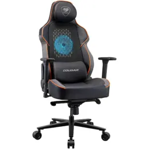 COUGAR NxSys Aero Gaming Chair with Integrated RGB Fan & Premium PVC Leather, Adjustable 3D Armrests, Elastomeric Mesh, Durable Steel Frame, 3" Wheels, 160kg Max Weight, Black-Orange | 3MARPORB.0001