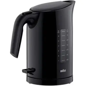 Braun PurEase Electric Kettle, 1.7 L, 3000 Watts, One-Cup Indicator, Fast Boiling System, 3-Way Protection, Double Filling System, Easy Filling System, Black | WK 3110 BK