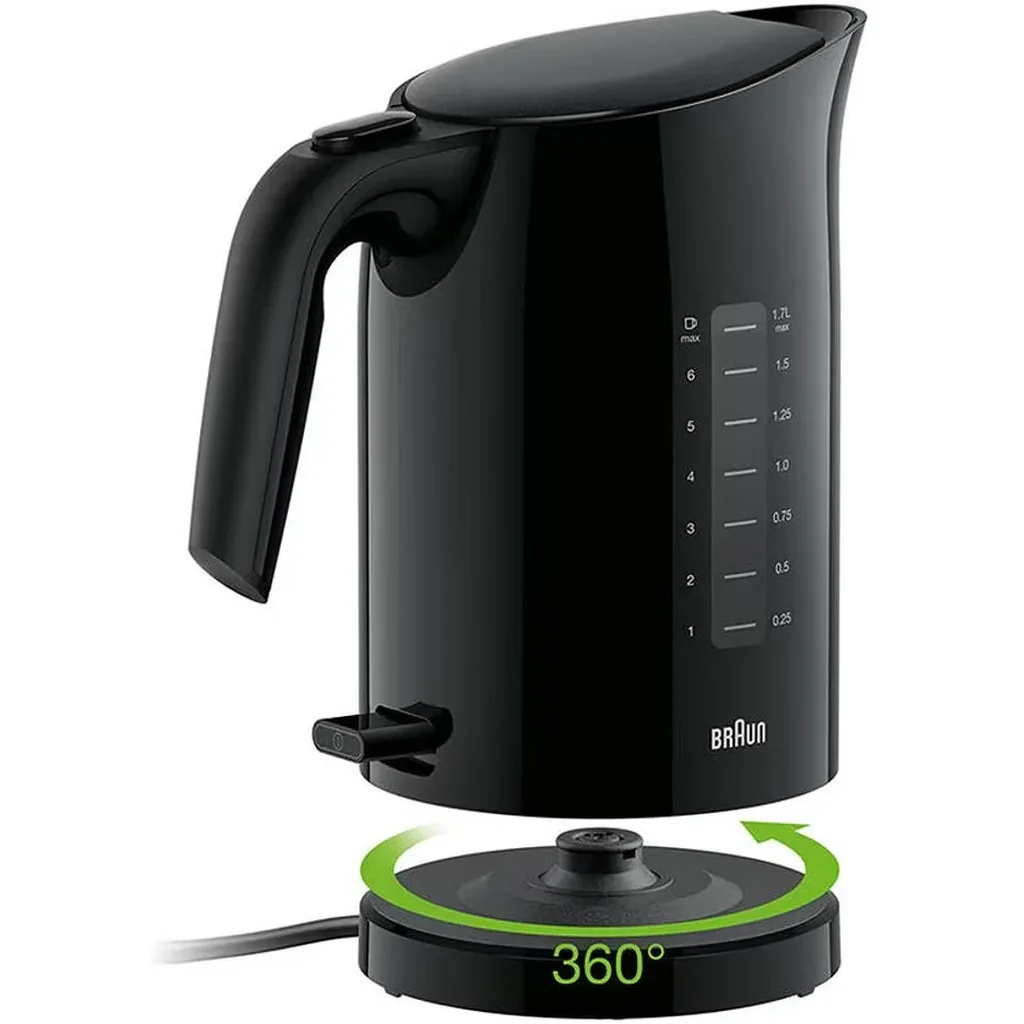 Braun PurEase Electric Kettle, 1.7 L, 3000 Watts, One-Cup Indicator, Fast Boiling System, 3-Way Protection, Double Filling System, Easy Filling System, Black | WK 3110 BK - Image 3