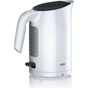 Braun Purease Electric Kettle, 1.7 L, 2200 Watts, One-Cup Indicator, Fast Boiling System, 3-Way Protection, Double Filling System, Easy Filling System, White | WK 3100 WH