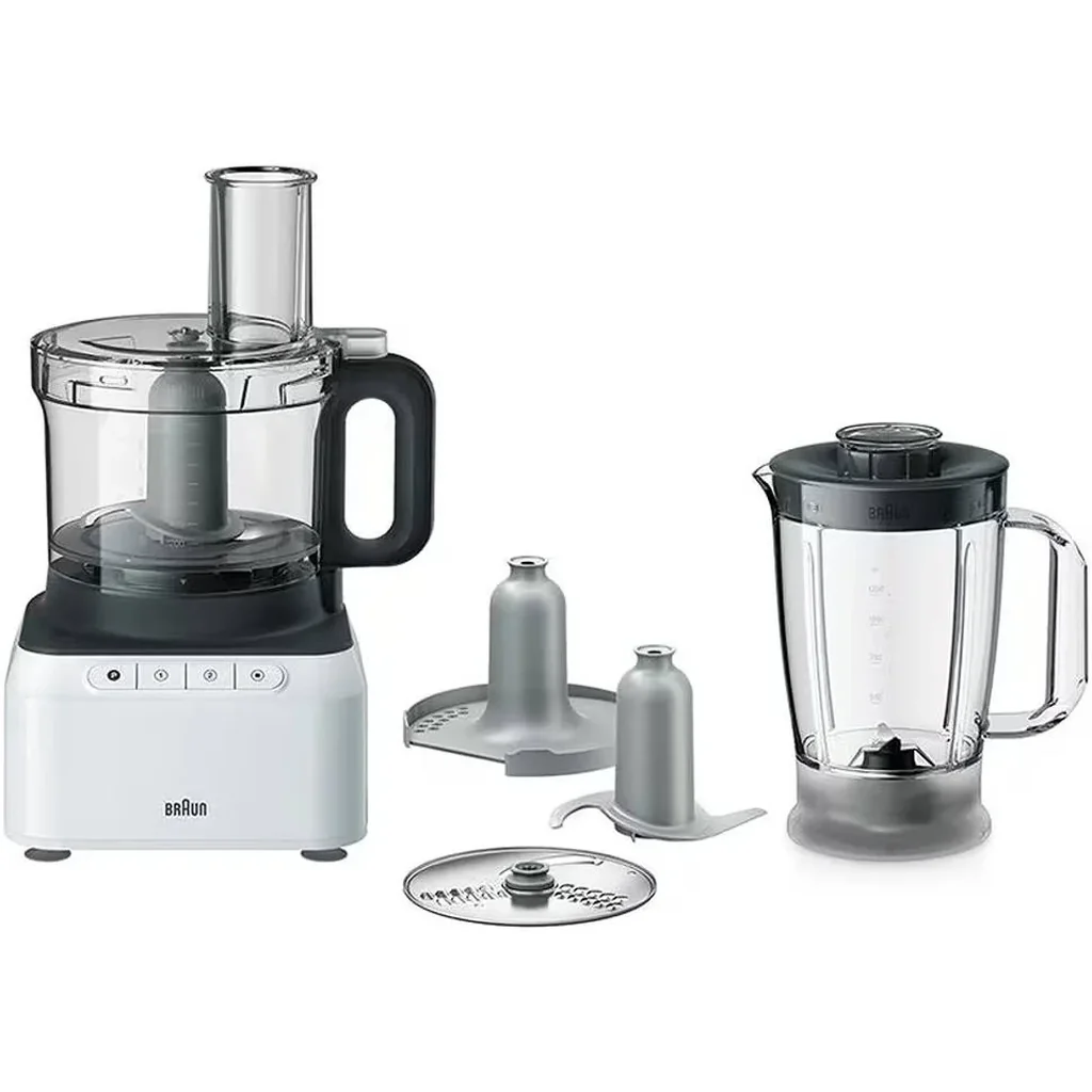 Braun PureEase Food Processor Blender, 800 W, 1.2 L, Simply One Touch, 2 Speeds + Pulse, Easy Click System, 2.1L Bowl Capacity, Compact Design, Black | FP 3131 WH