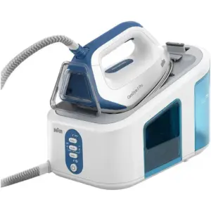 Braun CareStyle 3 Pro Steam Generator, 2400 Watts, Durable Soleplate, 3D FreeGlide, Easy Lock, Easy CalcClean, Double Steam Technology, Eloxal Plus, 2 L Water Tank, White/Blue | IS 3157