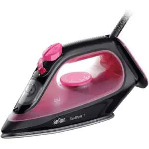 Braun TexStyle 1 Lightest Steam Iron With Turbo Mode, 2000 Watts, 50% Energy Saving, Super Ceramic Soleplate, Precision Tip, Rapid Heat Up, Self Clean, Light And Quick Ironing, ?Pink/Black | SI 1070