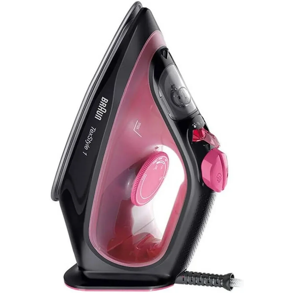 Braun TexStyle 1 Lightest Steam Iron With Turbo Mode, 2000 Watts, 50% Energy Saving, Super Ceramic Soleplate, Precision Tip, Rapid Heat Up, Self Clean, Light And Quick Ironing, ?Pink/Black | SI 1070 - Image 3