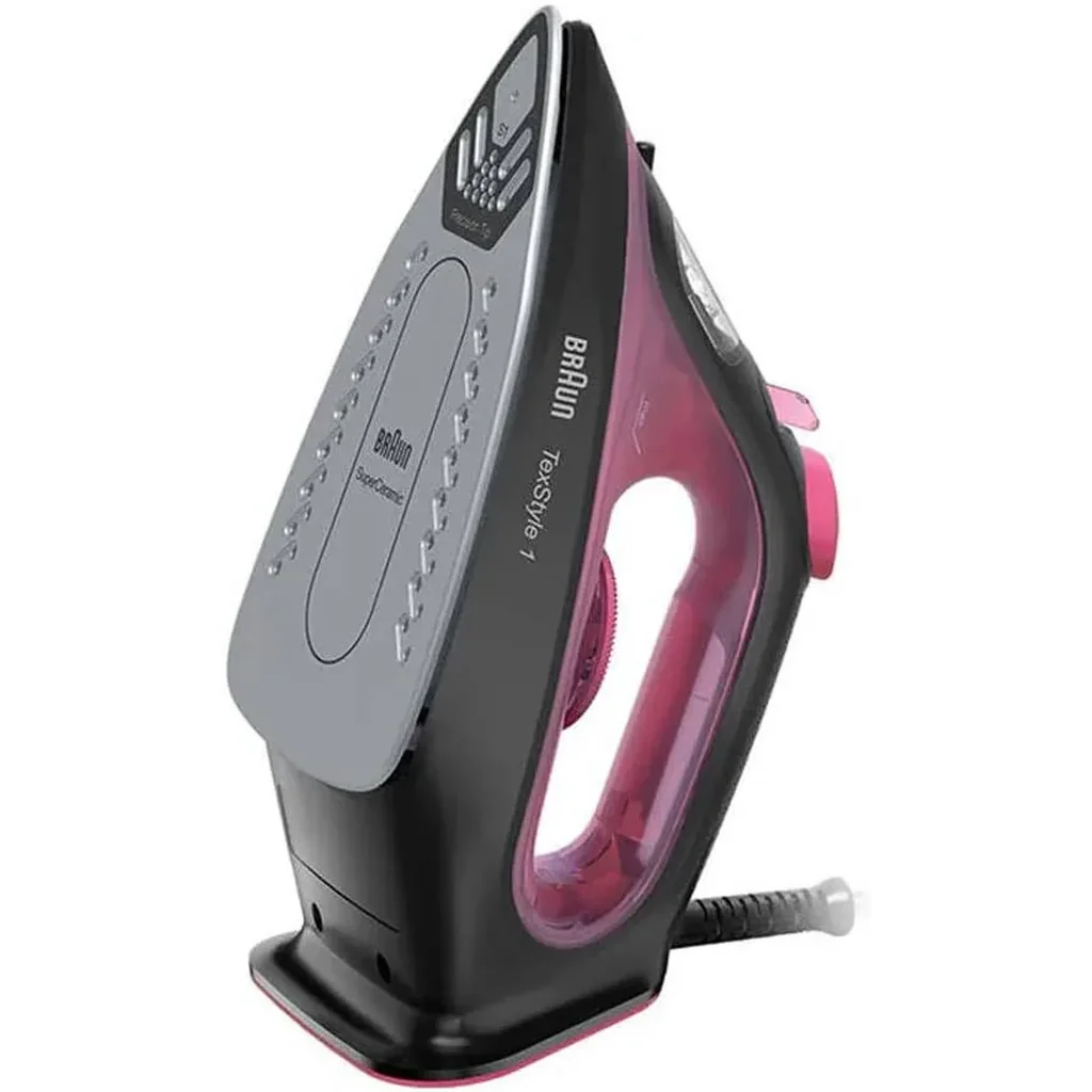 Braun TexStyle 1 Lightest Steam Iron With Turbo Mode, 2000 Watts, 50% Energy Saving, Super Ceramic Soleplate, Precision Tip, Rapid Heat Up, Self Clean, Light And Quick Ironing, ?Pink/Black | SI 1070 - Image 4