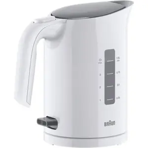 Braun PurEase Water Kettle, 2200 Watts, One-Cup Indicator, Fast Boiling System, 3-Way Protection, Double Filling System, Easy Filing System, Anti-Scale Filter, Convenient Handle, White | WK3000 WH