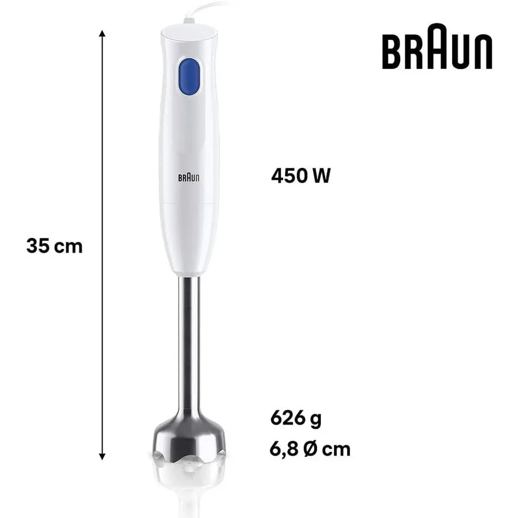 MultiQuick 1 Hand Blender, 450 Watts, Extra lightweight, Chopper 350 Ml, Easy 1-Speed, EasyTwist System, 600 Ml BPA-Free Plastic Beaker, BPA-Free Food Contact Parts, White/Blue | MQ10.201M WH - Image 2