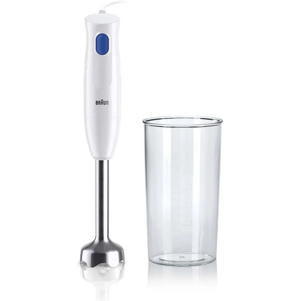Braun MultiQuick 1 Hand Blender, 450 Watts, 1 Speed, Light-Weight, Easy 1-Speed, EasyTwist System, 600 Ml BPA-Free Plastic Beaker, BPA-Free Food Contact Parts, Metal | MQ 10.001 M
