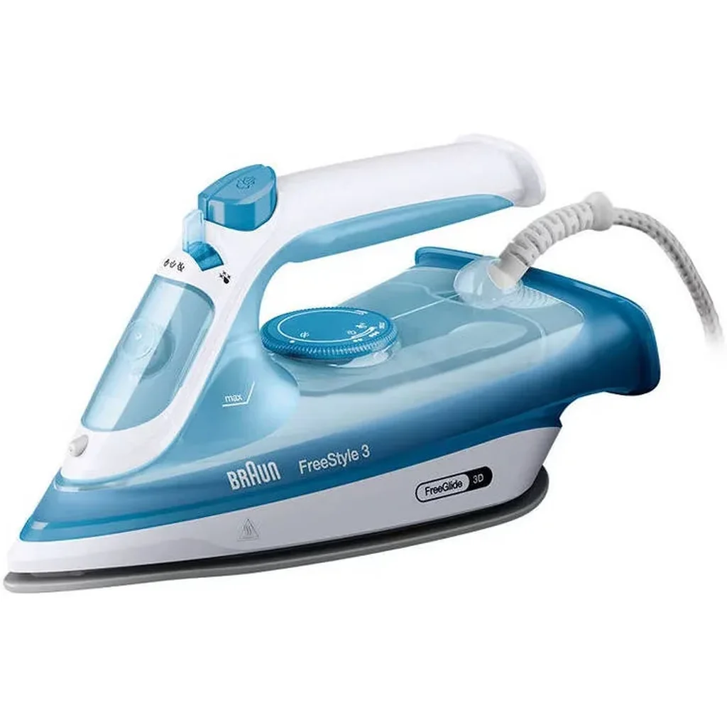 Braun FreeStyle 3 Steam Iron, 2400 Watts, Precision Tip, 230g/min Stem Shot, 3D FreeGlide, Auto Shut-Off, ICare Mode, Eloxal Plus, Anti Drip, Self-Clean, Great Performance, Blue | FI 3144