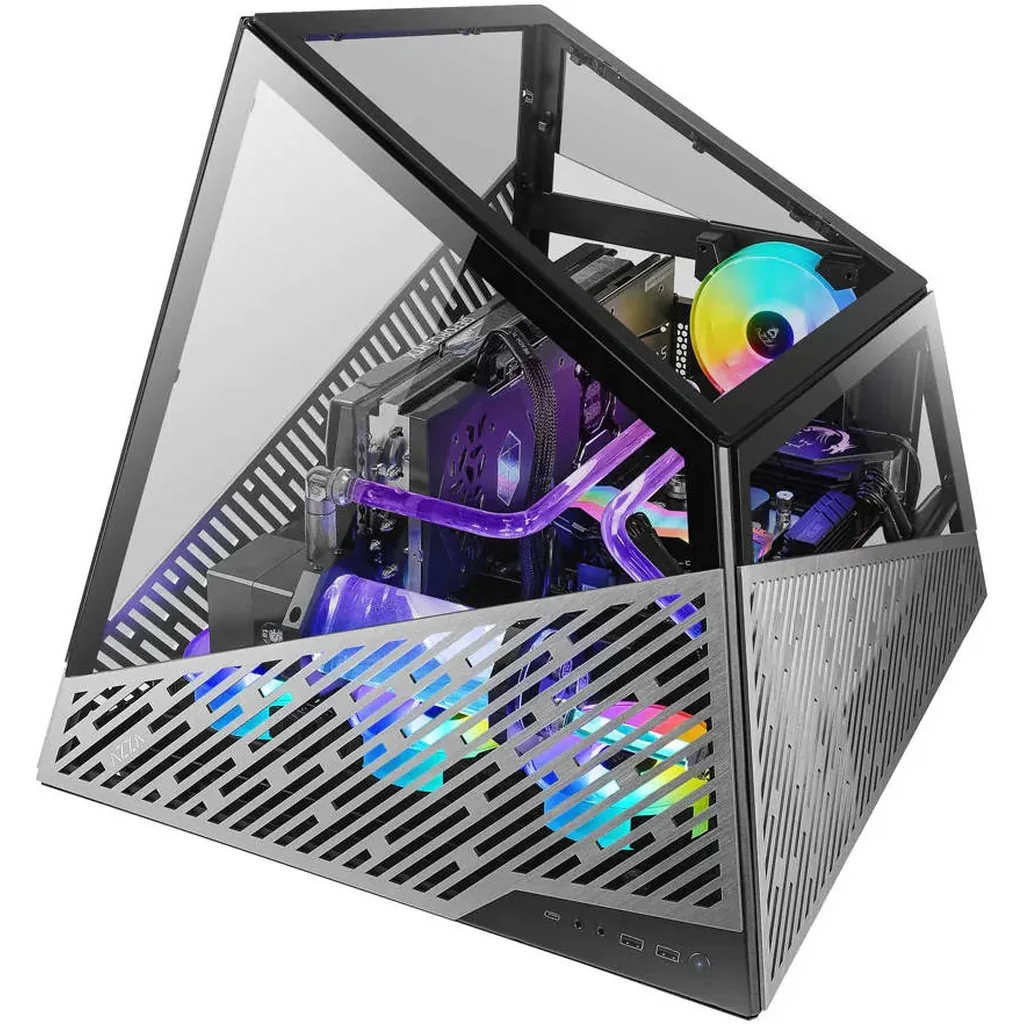AZZA CSAZ-811 Mesa Innovative ATX Compter Case, Bench Table Layout, Tempered Glass Panels, High-End System Ready, Up to 4X 120mm Fans & 360mm Raiator Supprot, USB 3.0 x 2,Type-C, Silver | MESA 811 - Image 7