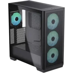 AEROCOOL C1 Mid-Tower ATX PC Case, High Air Flow, 4 Pre-installed 30mm APNX FP1 Fans, Support Up to 360mm Radiators, Cable Management, USB3.0 x 2 / USB C x 1 / HD Audio, Black | C1-BK-v1