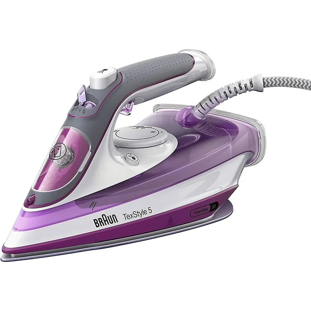 Braun TexStyle 5 Steam Iron, 2700 Watts, 300ml Water Capacity, FreeGlide 3D Technology, Auto Off, Easy Refill, Anti-Drip, Precision Tip, Super Ceramic Coating, Self-Clean, Violet | SI 5037