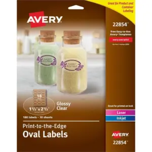 Avery Printable Blank Oval Labels, 1.5" x 2.5", Glossy Crystal Clear, 180 Customizable Labels (22854)