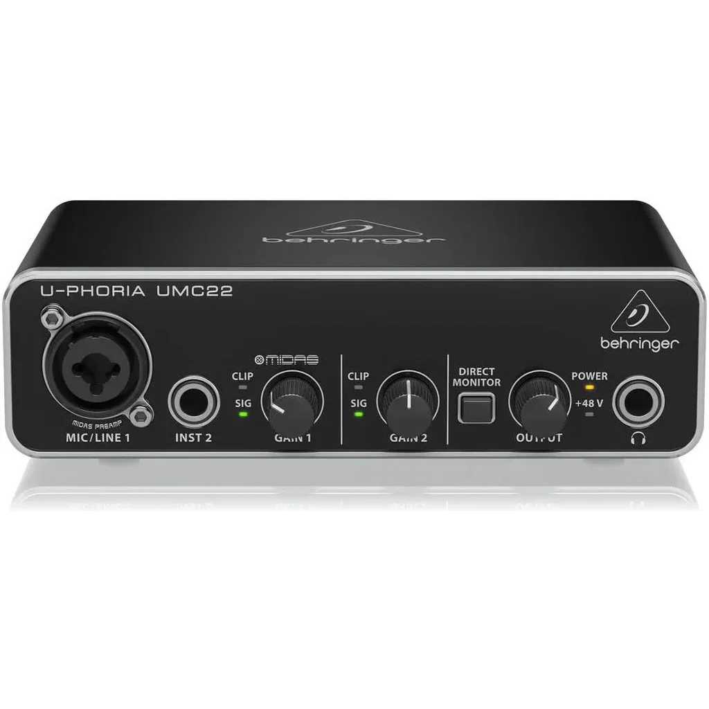 Behringer U-Phoria UMC22, 2x2 USB Audio Interface, Audiophile 48kHz, Streams 2 Inputs/Outputs, Low Latency, MIDI Interface, Black | UMC22 - Image 2
