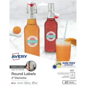 Avery Printable Dissolvable Round Labels with Sure Feed, 2" Diameter, White, 60 Customizable (4227)