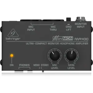 Behringer MicroMON MA400 Ultra Compact Monitor Headphone Amplifier XLR Mic & Stereo In, Dual Phones Outs, Ground Lift, Mains Powered | MA400