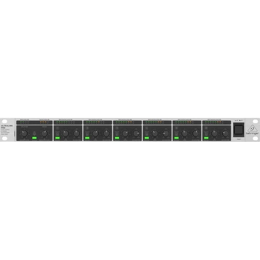Behringer Ultralink Pro MX882-V2, Ultra-Low Noise, 6 in / 6 out Level Matching Amplifier, Converts -10 dBv & +4 dBu, 8-Segment Input/Output Level, Internal Switch-Mode Power Supply | MX882-V2