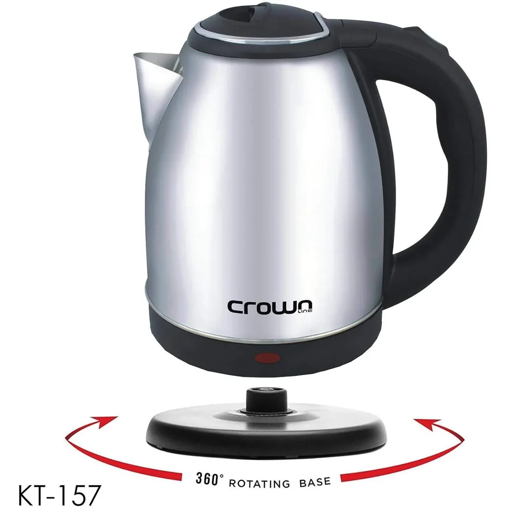 Crownline Electric Kettle KT-157, 1.8L Capacity, 1800-2200W Power, Cordless with 360° Base, Automatic Steam Shut-Off, Boil-Dry Protection, Water Level Indicator, Stainless Steel Housing | KT-157 - Image 3