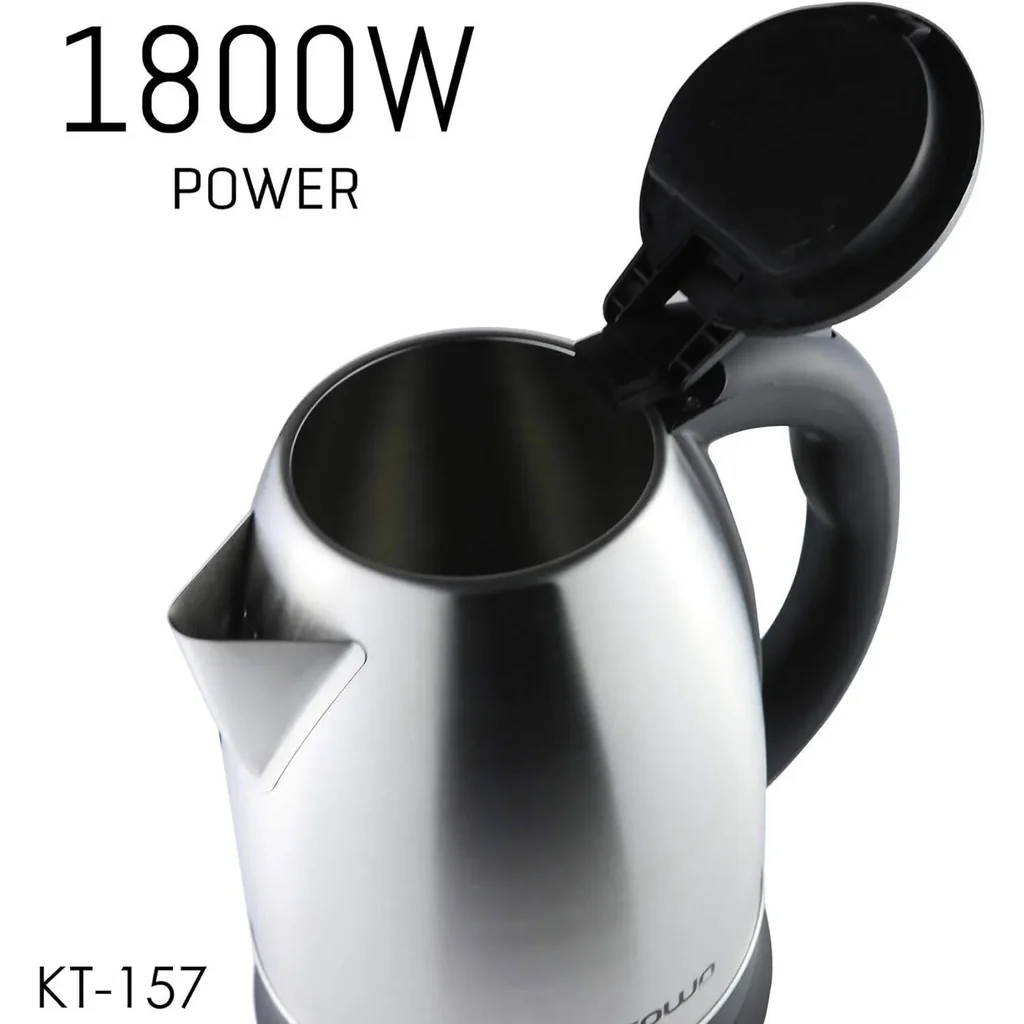 Crownline Electric Kettle KT-157, 1.8L Capacity, 1800-2200W Power, Cordless with 360° Base, Automatic Steam Shut-Off, Boil-Dry Protection, Water Level Indicator, Stainless Steel Housing | KT-157 - Image 4