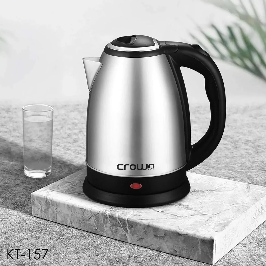 Crownline Electric Kettle KT-157, 1.8L Capacity, 1800-2200W Power, Cordless with 360° Base, Automatic Steam Shut-Off, Boil-Dry Protection, Water Level Indicator, Stainless Steel Housing | KT-157 - Image 7