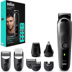 Braun MGK 3440 8 in 1 Style Kit 3, Multi Grooming Kit for Beard and Hair Grooming, Curated Tools for Beard Trimming, Precision Shaving, and Hair Clipping